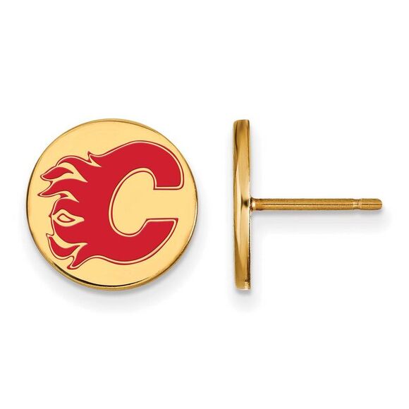 SS 14k Yellow Gold Plated NHL Calgary Flames SM Enamel Post Earrings - Picture 1 of 3